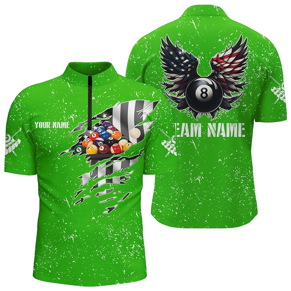 US Flag Billiard Balls 3D Jersey Shirts, Green Billiard 8 Ball Wings Jerseys, Personalized Billiard Team Jersey Shirt US Flag Billiard Balls 3D Jersey Shirts, Green Billiard 8 Ball Wings Jerseys, Personalized Billiard Team Jersey Shirt