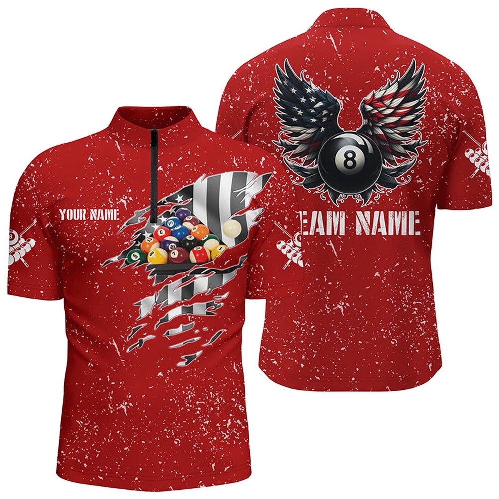US Flag Billiard Balls 3D Jersey Shirts, Red 8 Ball Pool Wings Jerseys, Personalized Billiard Team Jersey Shirt US Flag Billiard Balls 3D Jersey Shirts, Red 8 Ball Pool Wings Jerseys, Personalized Billiard Team Jersey Shirt