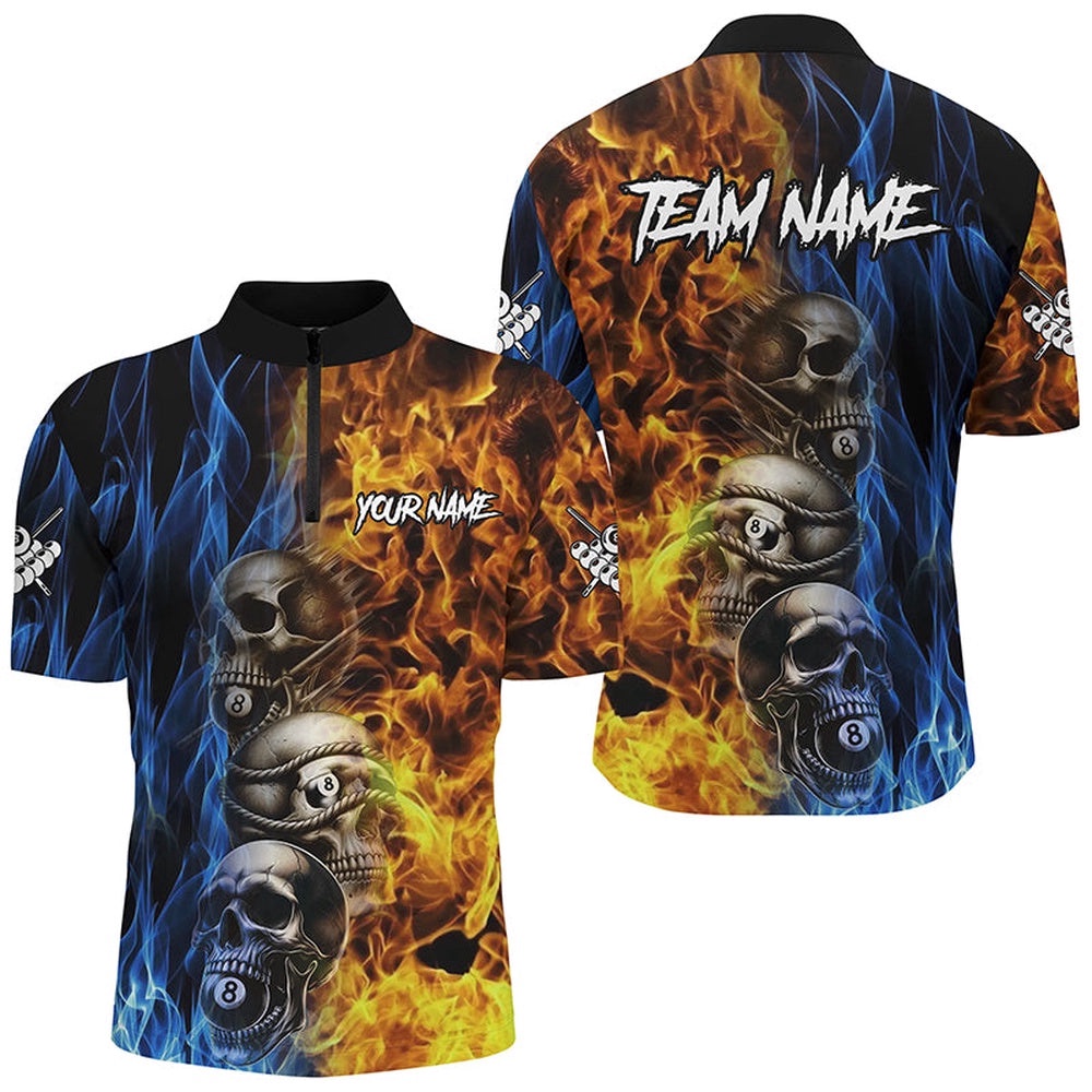 Unique Skull Fire Water 3D Billiard Shirts, Billiard Jersey Apparel For Team, Personalized Billiard Team Jersey Shirt