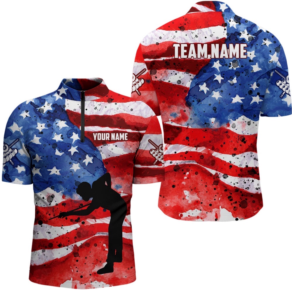 Usa Flag Billiard Player Jersey Shirts, Patriotic American Flag Billiard Shirts, Personalized Billiard Team Jersey Shirt