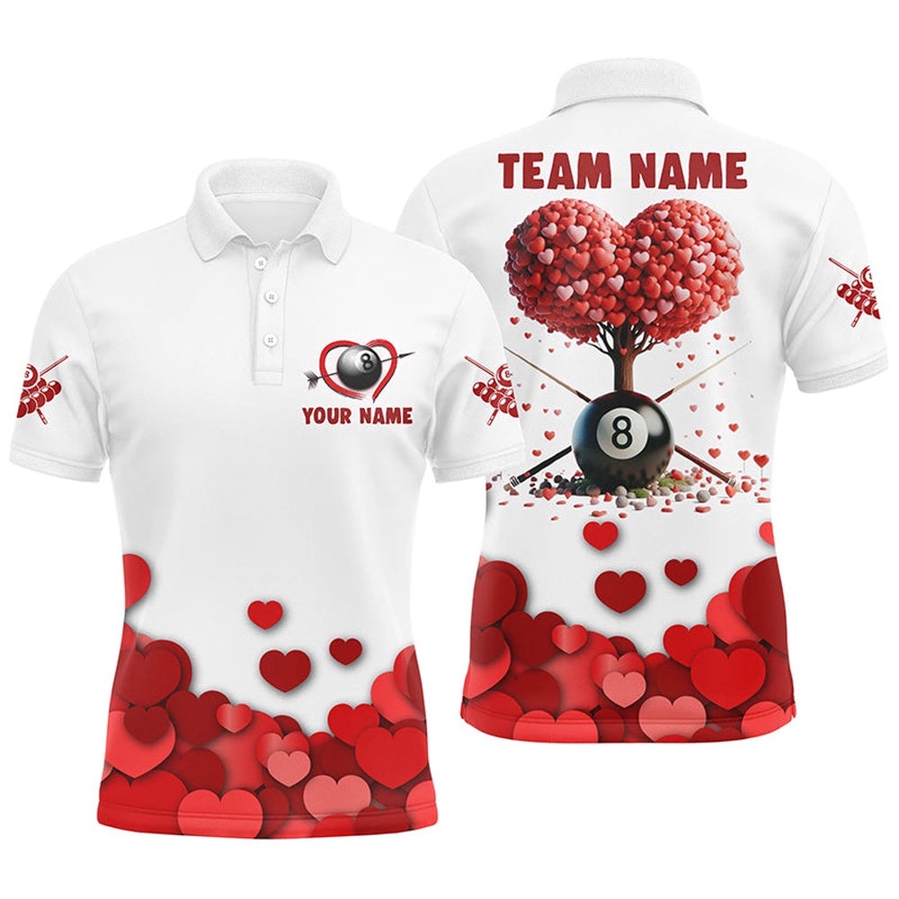 Valentine 8 Ball Pool With Red Hearts Tree Polo Shirts, Custom Billiard Valentines Sport Shirts, Personalized Billiard Polo Shirt Valentine 8 Ball Pool With Red Hearts Tree Polo Shirts, Custom Billiard Valentines Sport Shirts, Personalized Billiard Polo Shirt