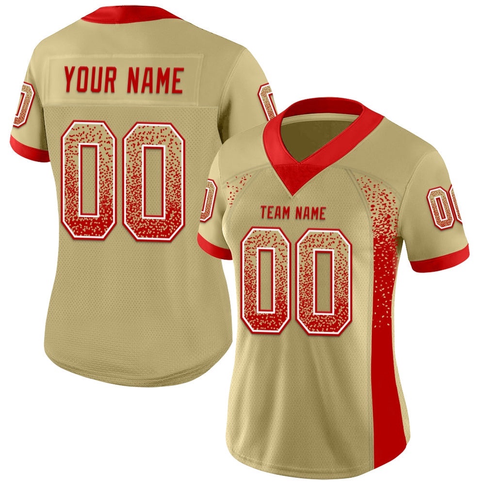 Vegas Gold Red White Mesh Drift Fashion Football Jersey, Personalized Football Jersey, Football Team Jersey, Football Outfits