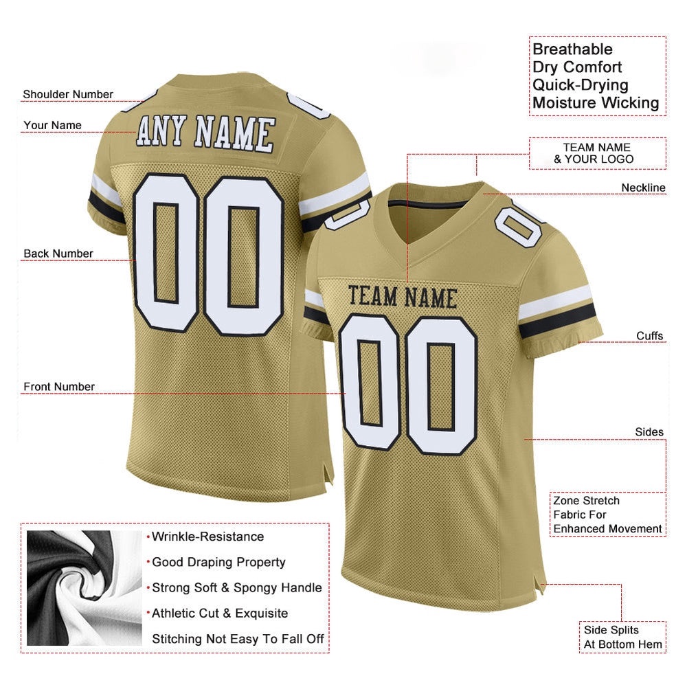 Vegas Gold White Black Mesh Authentic Football Jersey, Personalized Football Jersey, Football Team Jersey, Football Outfits