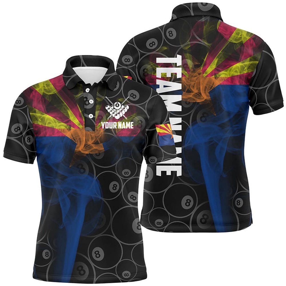 Vintage Smoke Arizona Flag 8 Ball Pool Team Polo, Personalized Billiard Polo Shirt