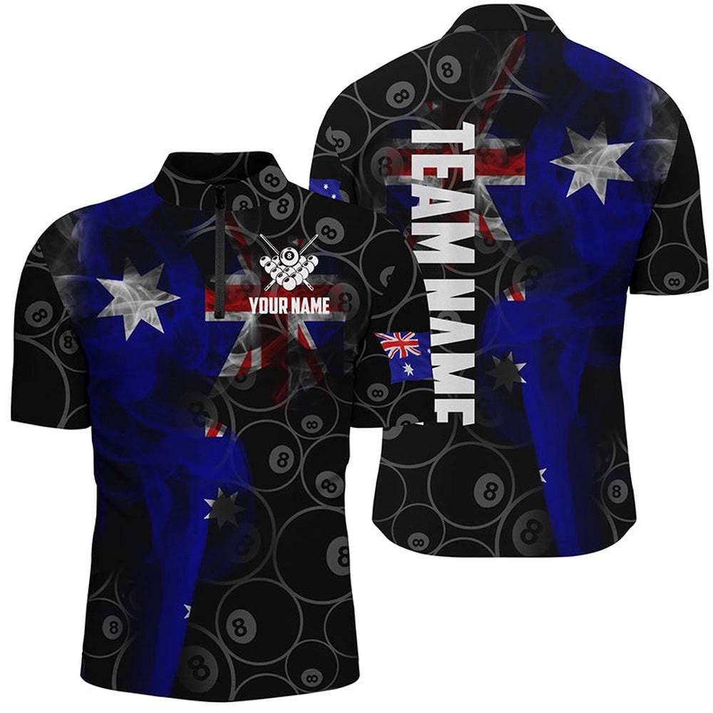 Vintage Smoke Australian Flag 8 Ball Pool Team Jerseys, Personalized Billiard Team Jersey Shirt