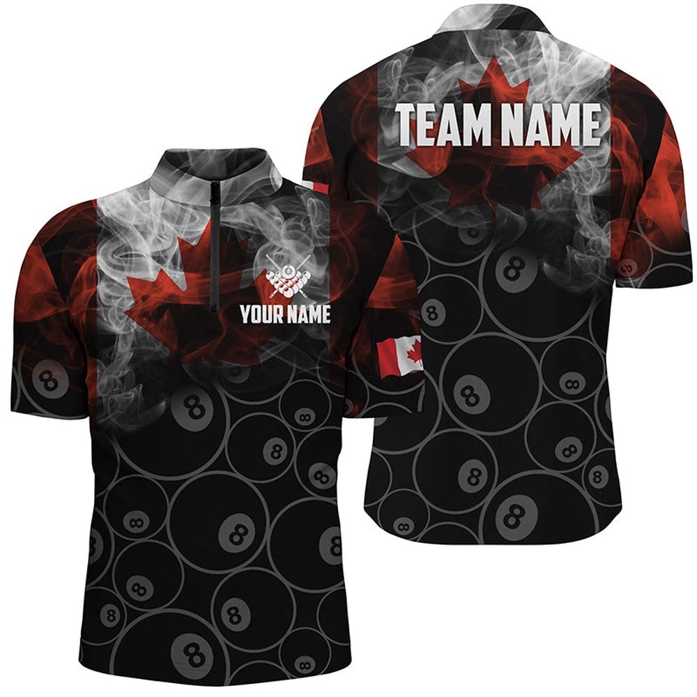 Vintage Smoke Canadian Flag Custom 8 Ball Pool Jerseys, Personalized Billiard Team Jersey Shirt
