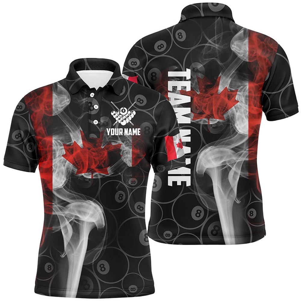 Vintage Smoke Canadian Flag Custom 8 Ball Pool Polo, Personalized Billiard Polo Shirt