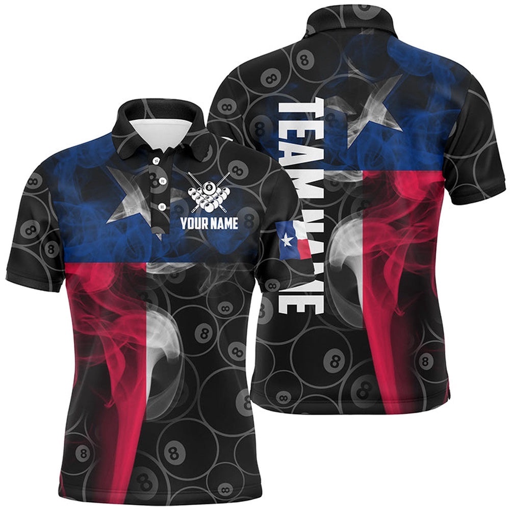 Vintage Smoke Texas Flag Custom 8 Ball Pool Team Polo, Personalized Billiard Polo Shirt