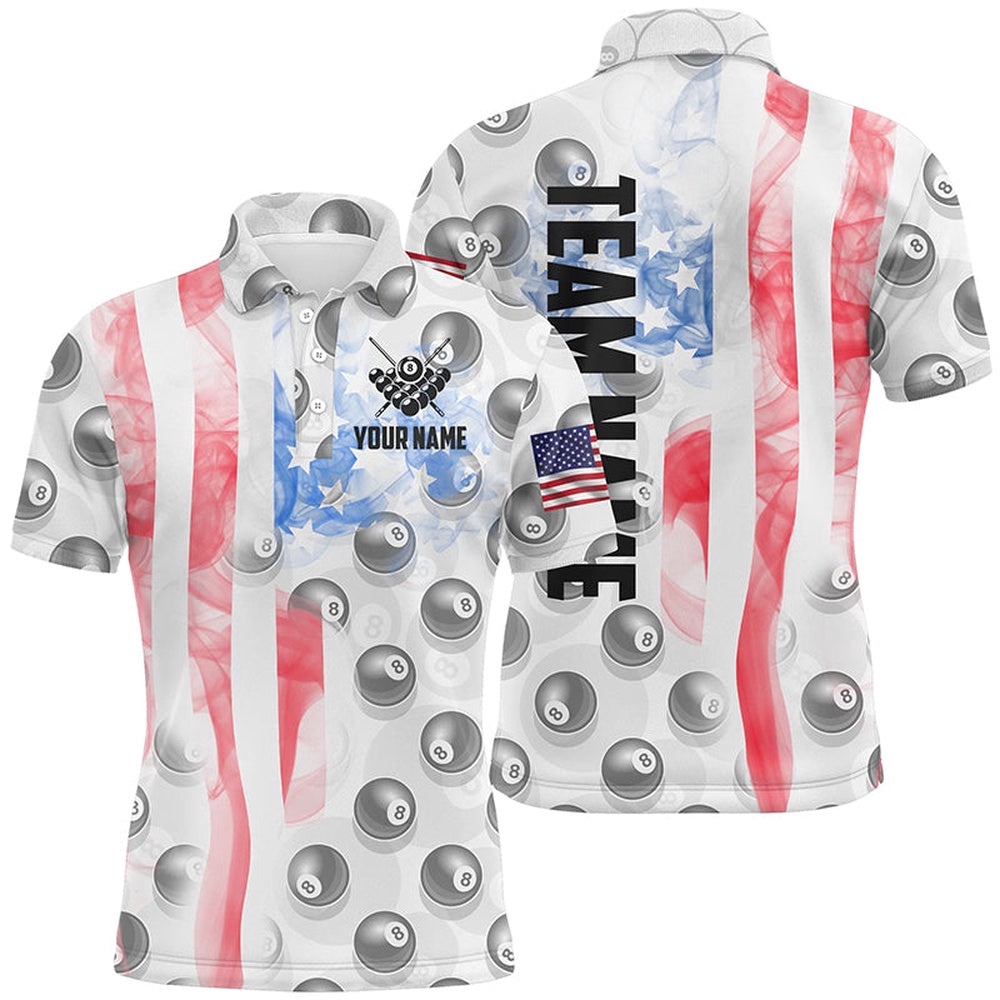 Vintage Smoke White US Flag 8 Ball Pool Team Polo, Personalized Billiard Polo Shirt