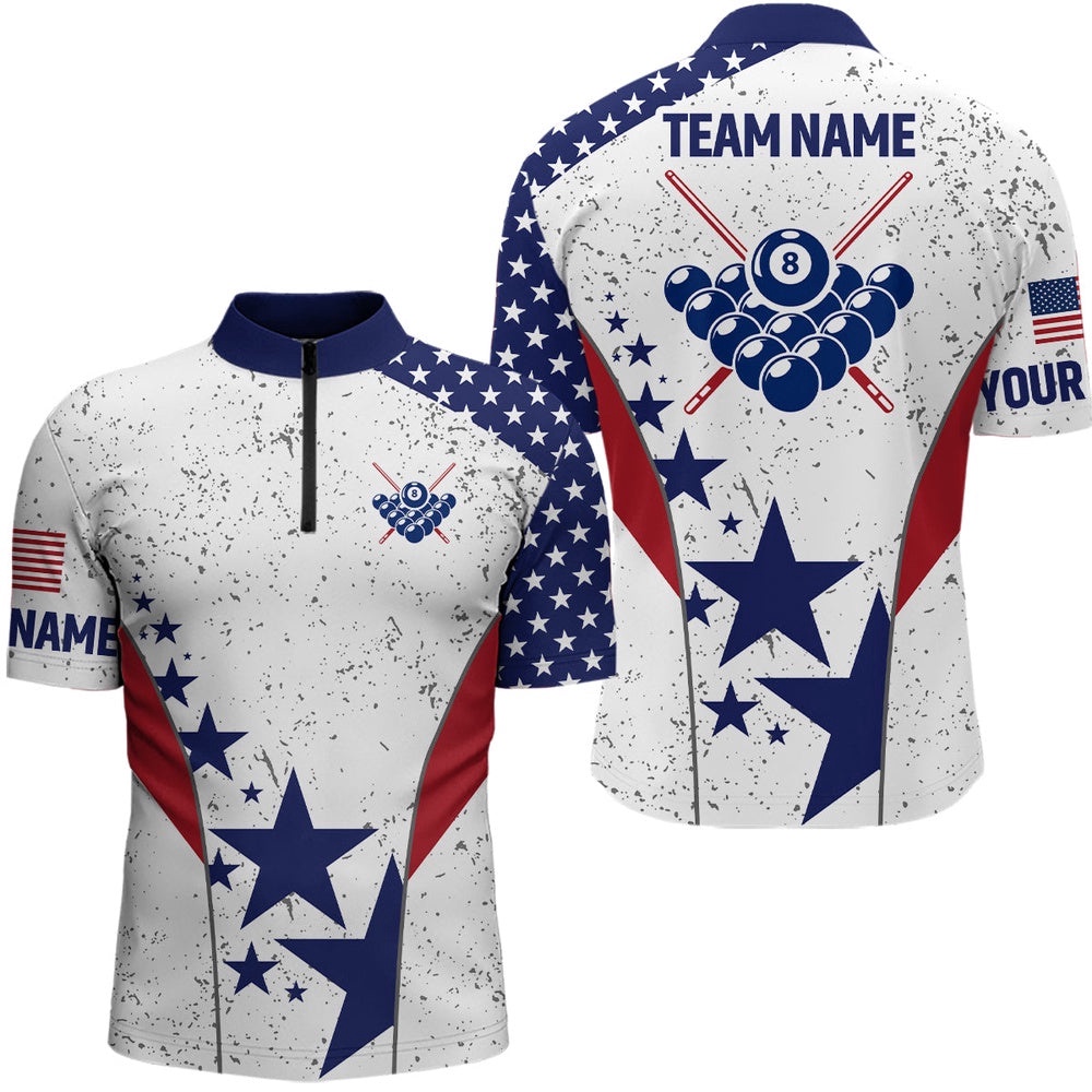 Vintage USA Flag Custom Patriotic 8 Ball Billiard Jersey, Personalized Billiard Team Jersey Shirt