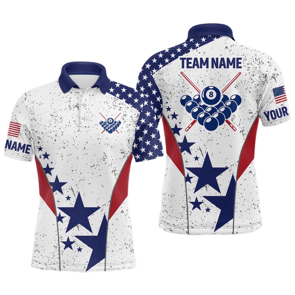 Vintage USA Flag Custom Patriotic 8 Ball Billiard Polo, Personalized Billiard Polo Shirt