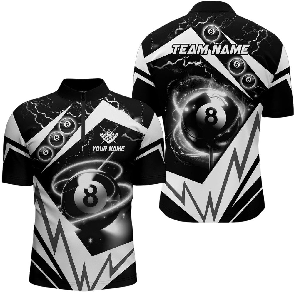 White 8 Ball Pool Billiard Jersey Custom Billiard Jersey Shirts Team League Billiard Shirts, Personalized Billiard Team Jersey Shirt