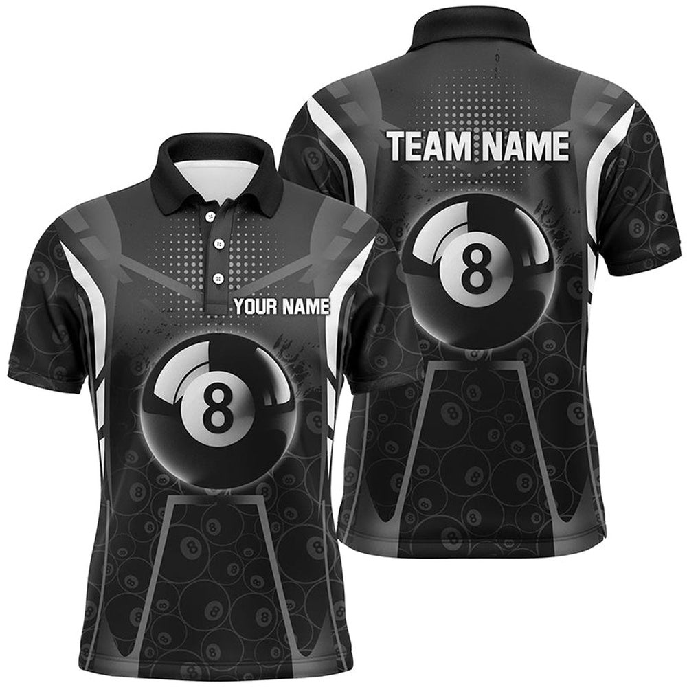 White Black 8 Ball Billiard 3D Polo Shirts, Custom 8 Ball Pool Pattern Polo, Personalized Billiard Polo Shirt