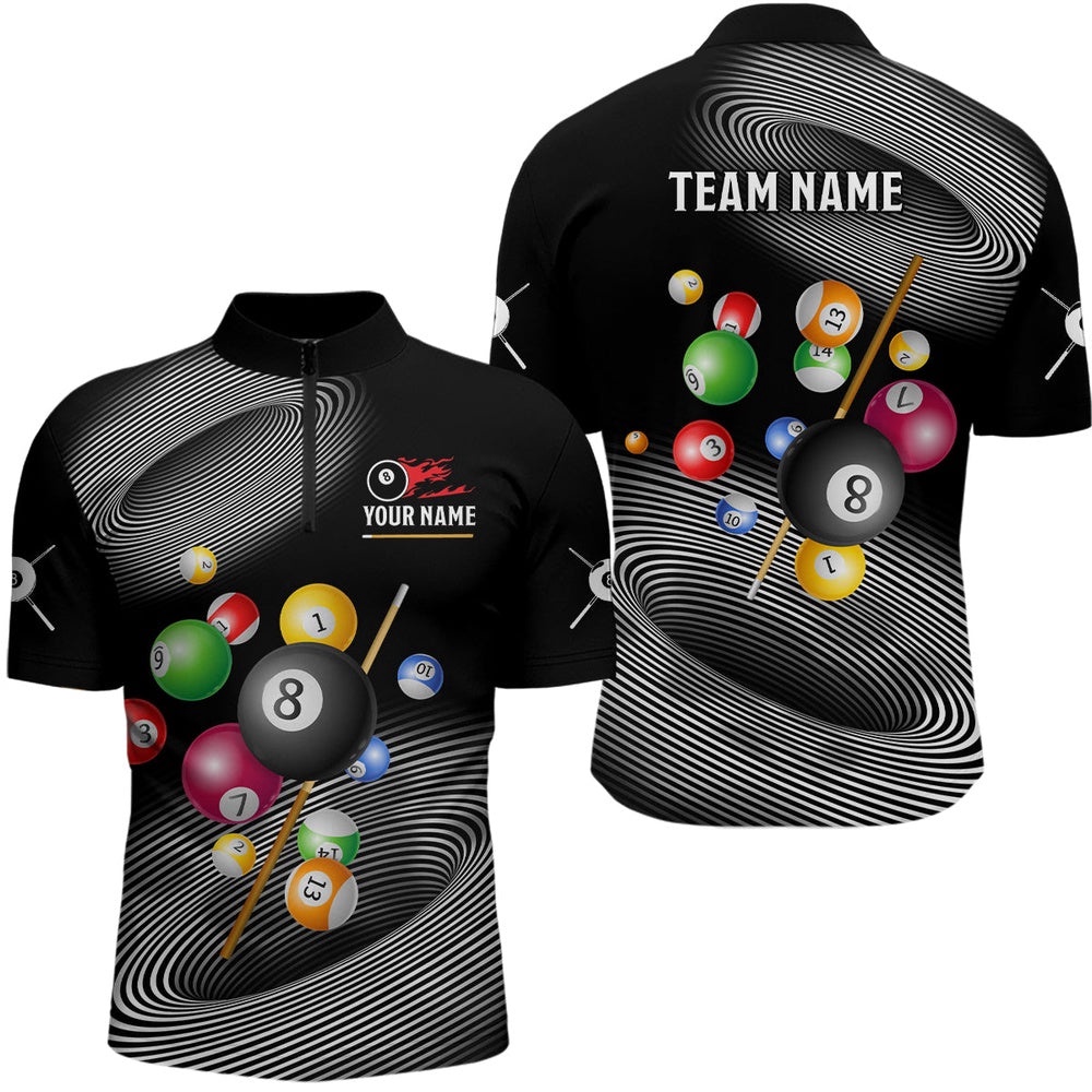 White Black Billiard Ballls 3D Jersey Shirts, Custom 8 Ball Pool Team Shirts, Personalized Billiard Team Jersey Shirt