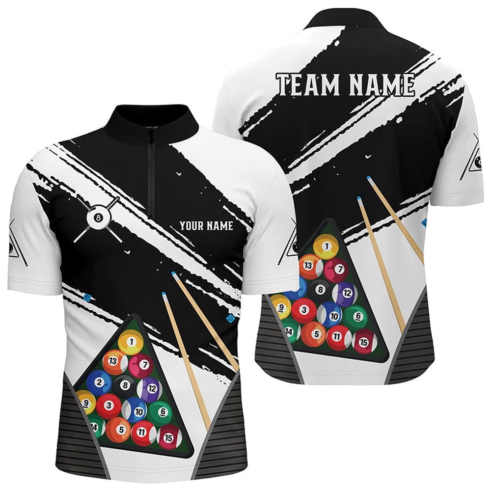 White Black Billiard Balls Jersey Shirts, Custom Billiard 8 Ball Team Jerseys, Personalized Billiard Team Jersey Shirt