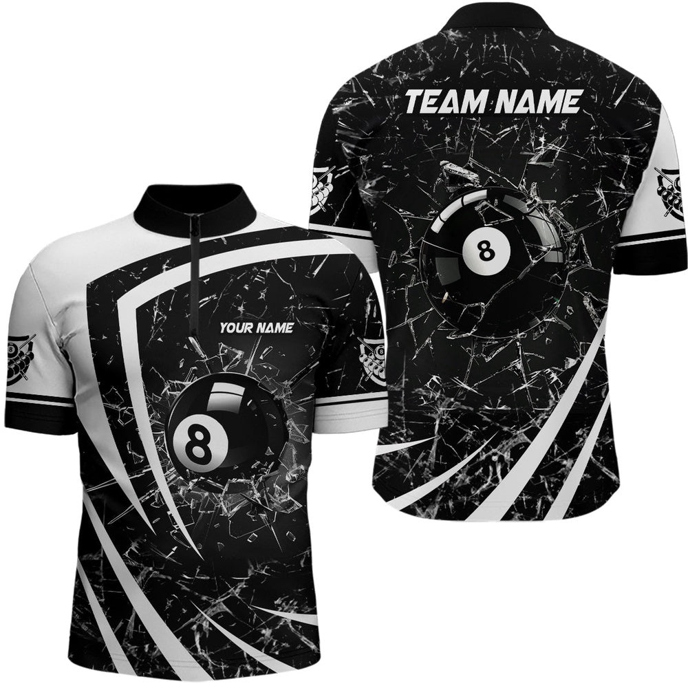 White Black Glass Break 8 Ball Billiard 3D Jersey Shirts 8 Ball Pool Jerseys, Personalized Billiard Team Jersey Shirt