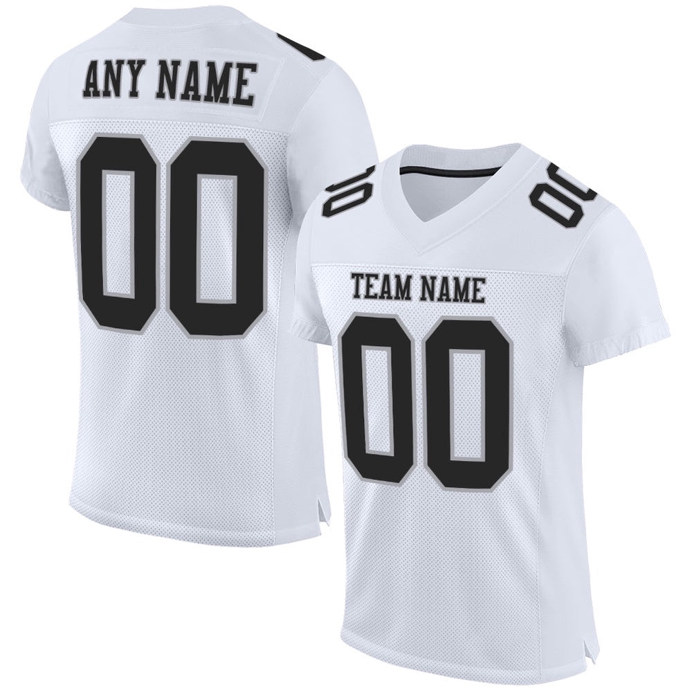 White Black Gray Mesh Authentic Football Jersey, Personalized Football Jersey, Football Team Jersey, Football Outfits White Black Gray Mesh Authentic Football Jersey, Personalized Football Jersey, Football Team Jersey, Football Outfits