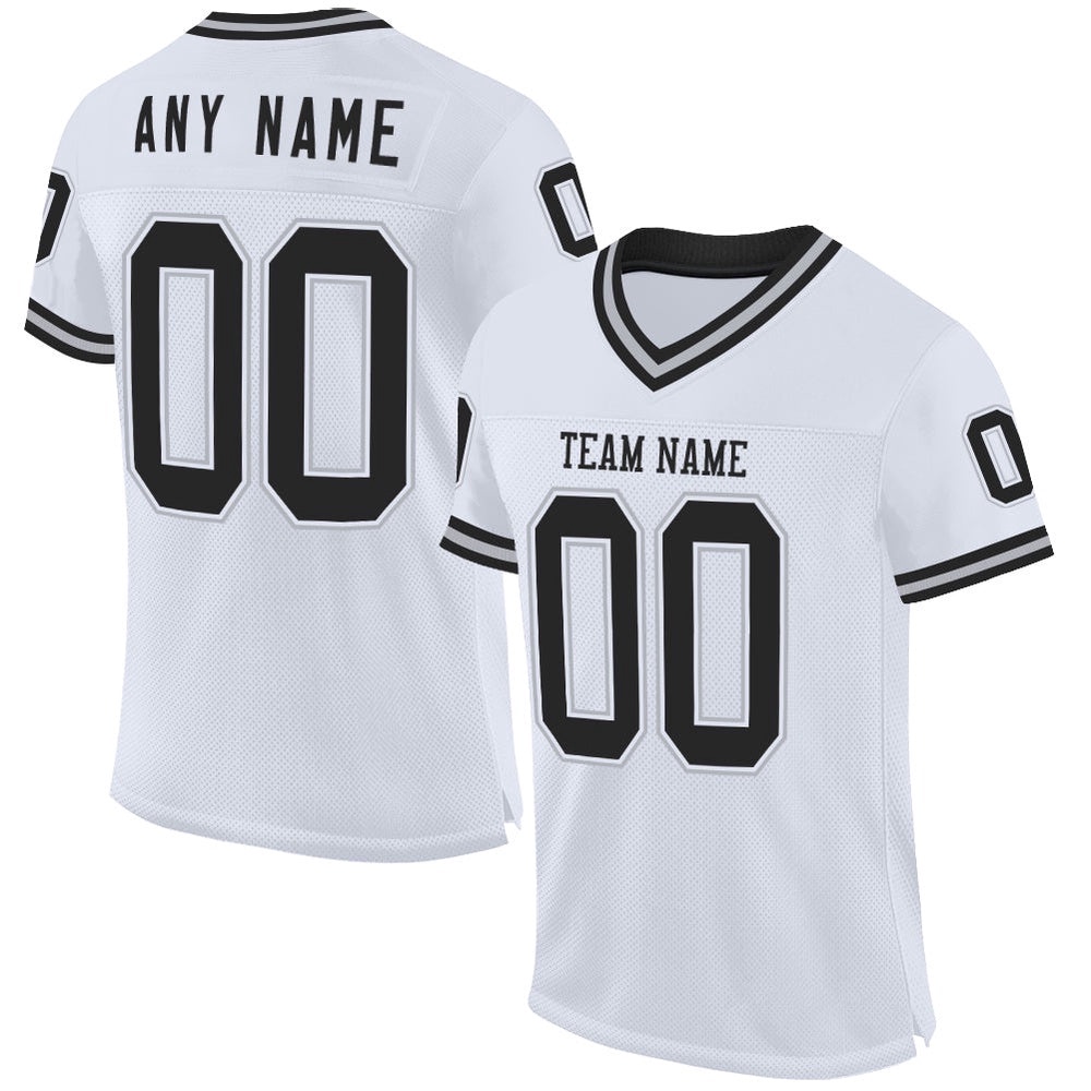 White Black Gray Mesh Authentic Throwback Football Jersey, Personalized Football Jersey, Football Team Jersey, Football Outfits