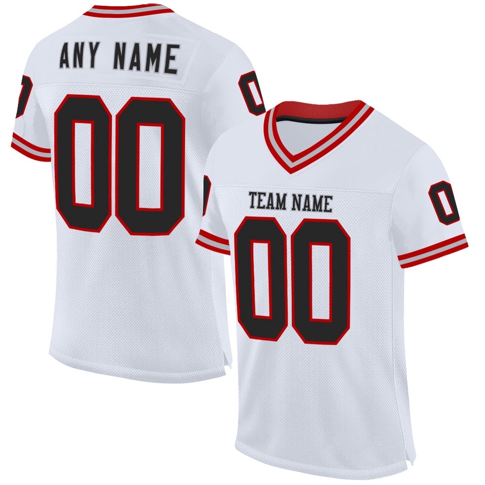 White Black Red Gray Mesh Authentic Throwback Football Jersey, Personalized Football Jersey, Football Team Jersey, Football Outfits
