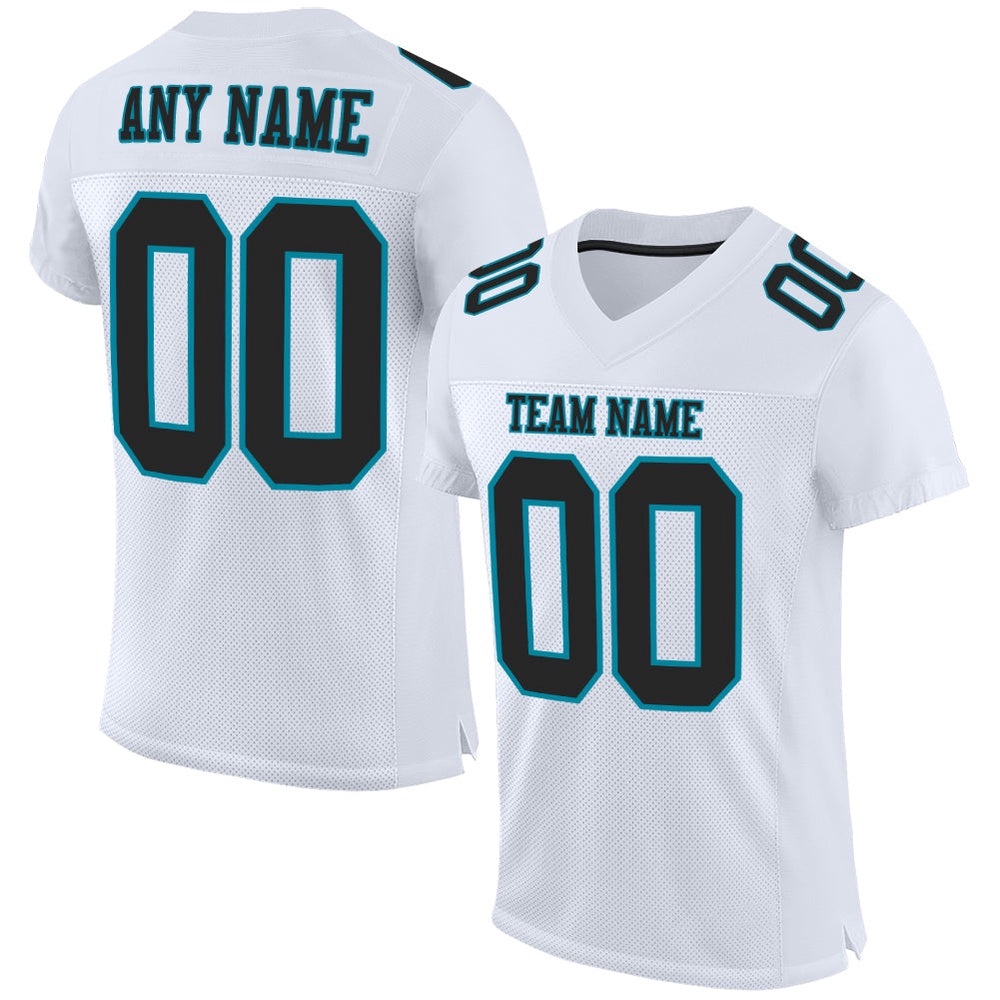 White Black Teal Mesh Authentic Football Jersey, Personalized Football Jersey, Football Team Jersey, Football Outfits White Black Teal Mesh Authentic Football Jersey, Personalized Football Jersey, Football Team Jersey, Football Outfits