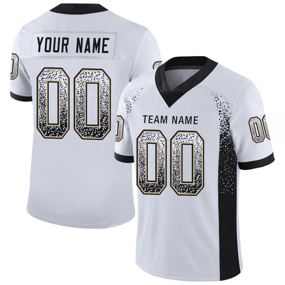 White Black Vegas Gold Mesh Drift Fashion Football Jersey, Personalized Football Jersey, Football Team Jersey, Football Outfits White Black Vegas Gold Mesh Drift Fashion Football Jersey, Personalized Football Jersey, Football Team Jersey, Football Outfits