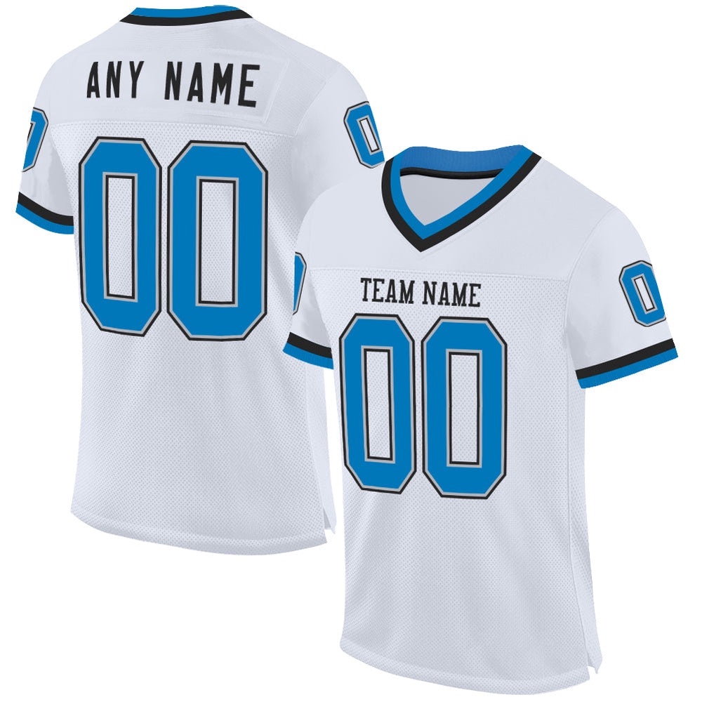 White Blue Gray Black Mesh Authentic Throwback Football Jersey, Personalized Football Jersey, Football Team Jersey, Football Outfits White Blue Gray Black Mesh Authentic Throwback Football Jersey, Personalized Football Jersey, Football Team Jersey, Football Outfits