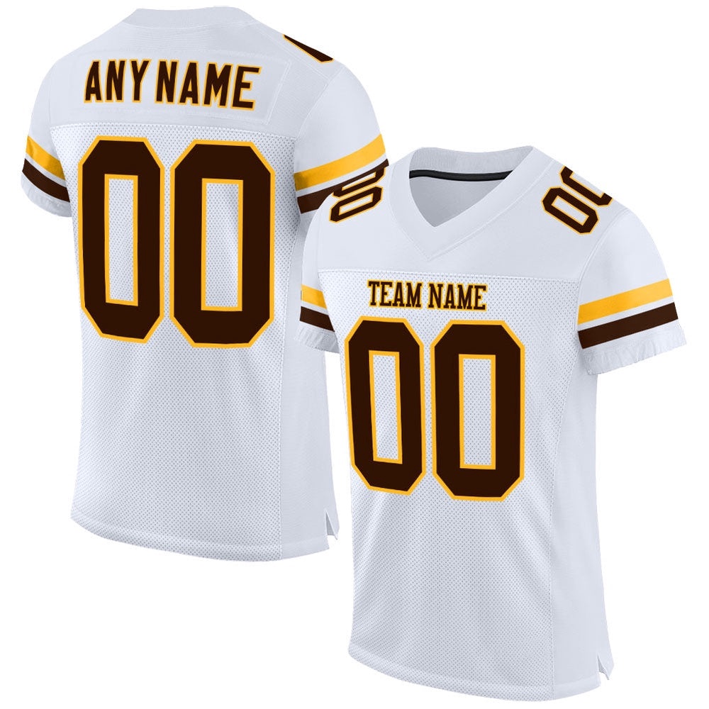 White Brown Gold Mesh Authentic Football Jersey, Personalized Football Jersey, Football Team Jersey, Football Outfits White Brown Gold Mesh Authentic Football Jersey, Personalized Football Jersey, Football Team Jersey, Football Outfits