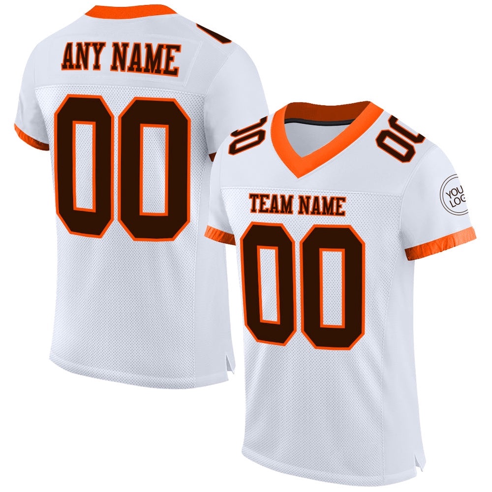 White Brown Orange Mesh Authentic Football Jersey, Personalized Football Jersey, Football Team Jersey, Football Outfits White Brown Orange Mesh Authentic Football Jersey, Personalized Football Jersey, Football Team Jersey, Football Outfits