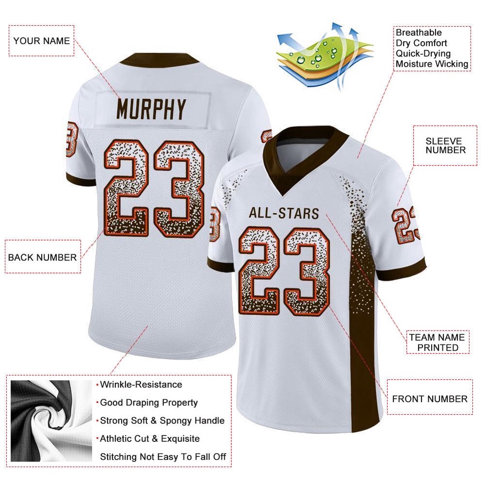 White Brown Orange Mesh Drift Fashion Football Jersey, Personalized Football Jersey, Football Team Jersey, Football Outfits