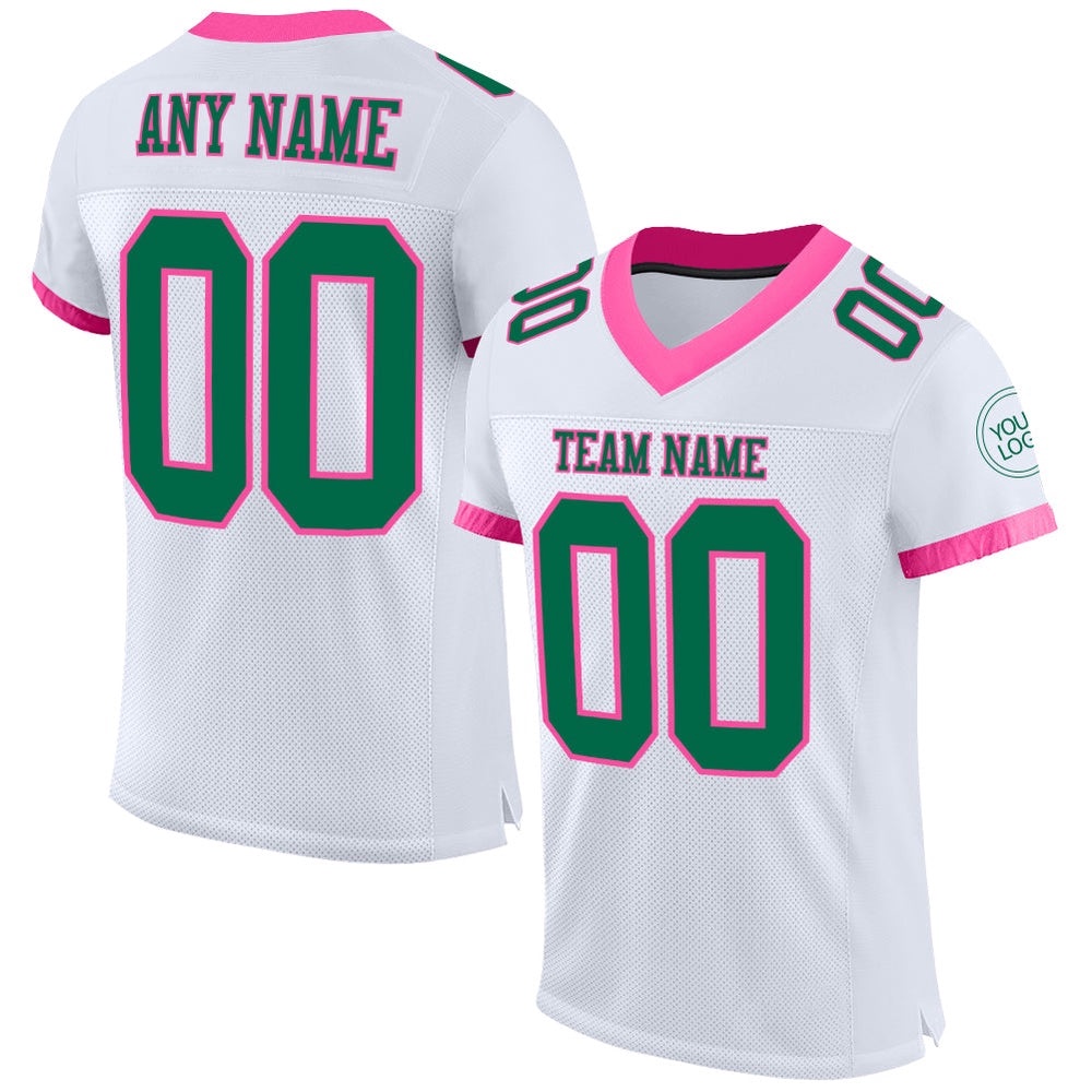 White Kelly Green Pink Mesh Authentic Football Jersey, Personalized Football Jersey, Football Team Jersey, Football Outfits