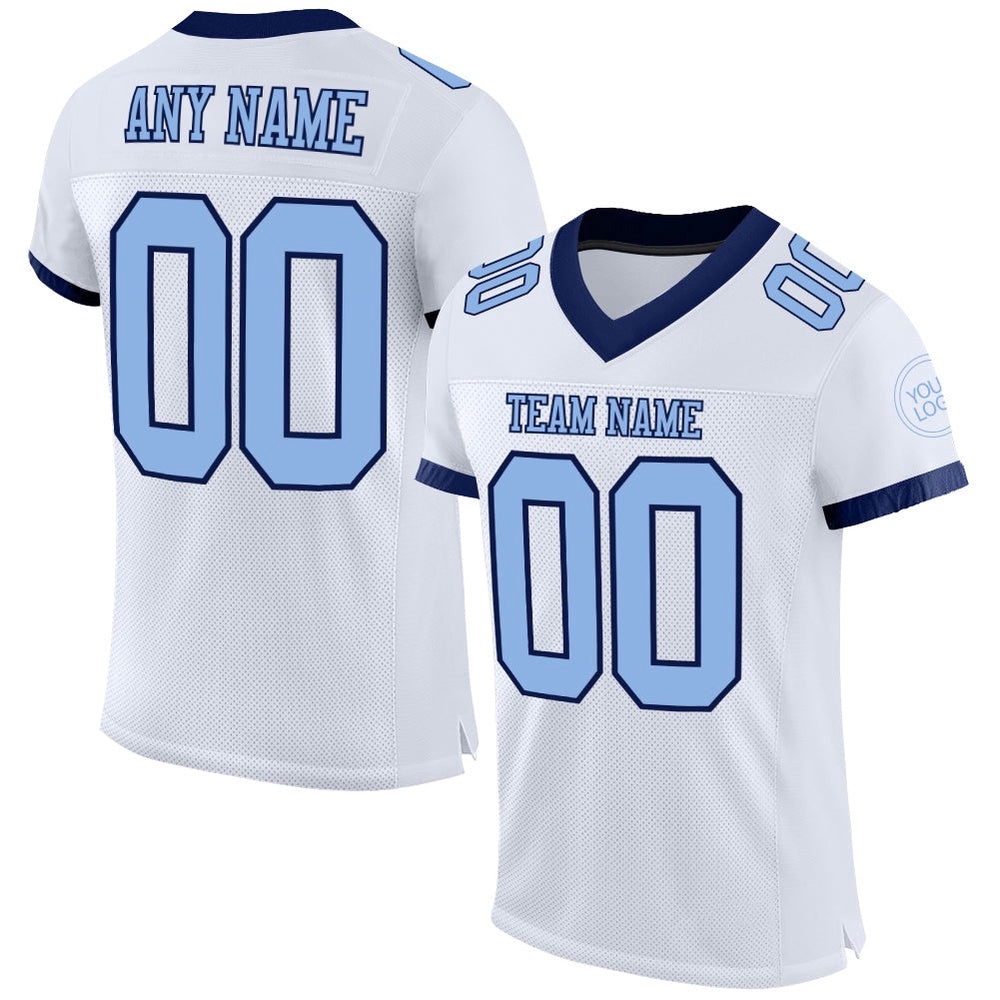 White Light Blue Navy Mesh Authentic Football Jersey, Personalized Football Jersey, Football Team Jersey, Football Outfits