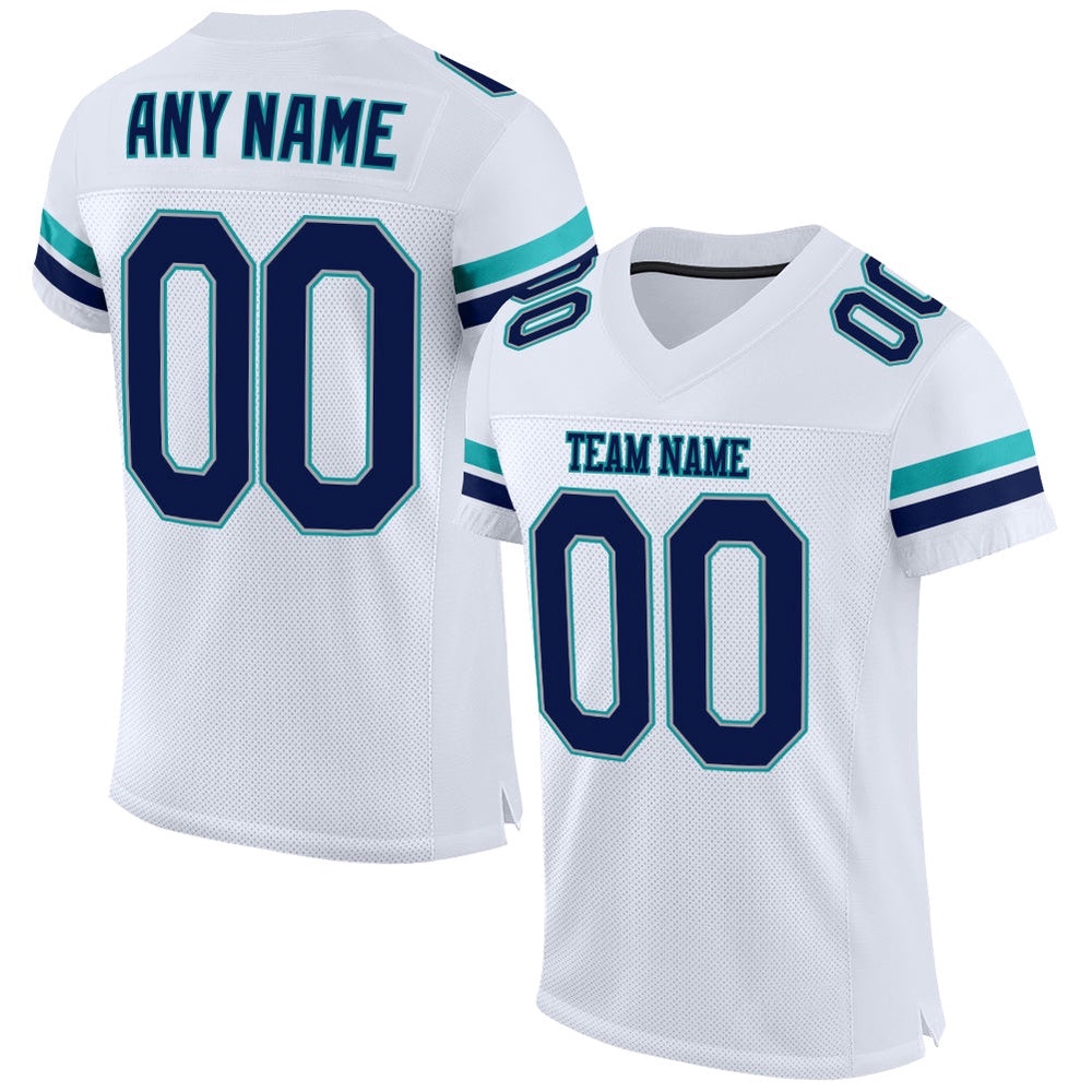 White Navy Aqua Mesh Authentic Football Jersey, Personalized Football Jersey, Football Team Jersey, Football Outfits White Navy Aqua Mesh Authentic Football Jersey, Personalized Football Jersey, Football Team Jersey, Football Outfits