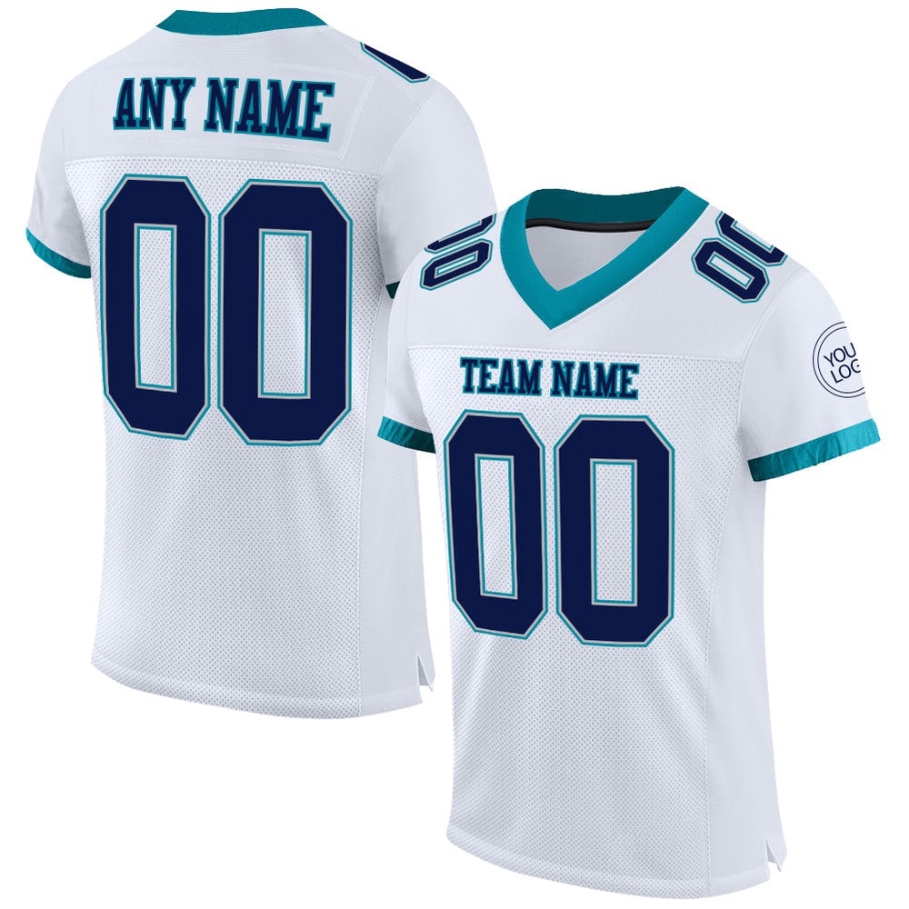 White Navy Gray Teal Mesh Authentic Football Jersey, Personalized Football Jersey, Football Team Jersey, Football Outfits White Navy Gray Teal Mesh Authentic Football Jersey, Personalized Football Jersey, Football Team Jersey, Football Outfits