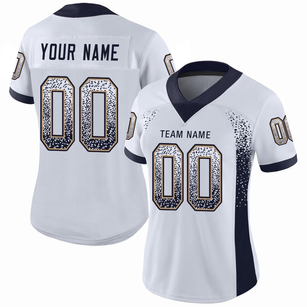 White Navy Old Gold Mesh Drift Fashion Football Jersey, Personalized Football Jersey, Football Team Jersey, Football Outfits White Navy Old Gold Mesh Drift Fashion Football Jersey, Personalized Football Jersey, Football Team Jersey, Football Outfits