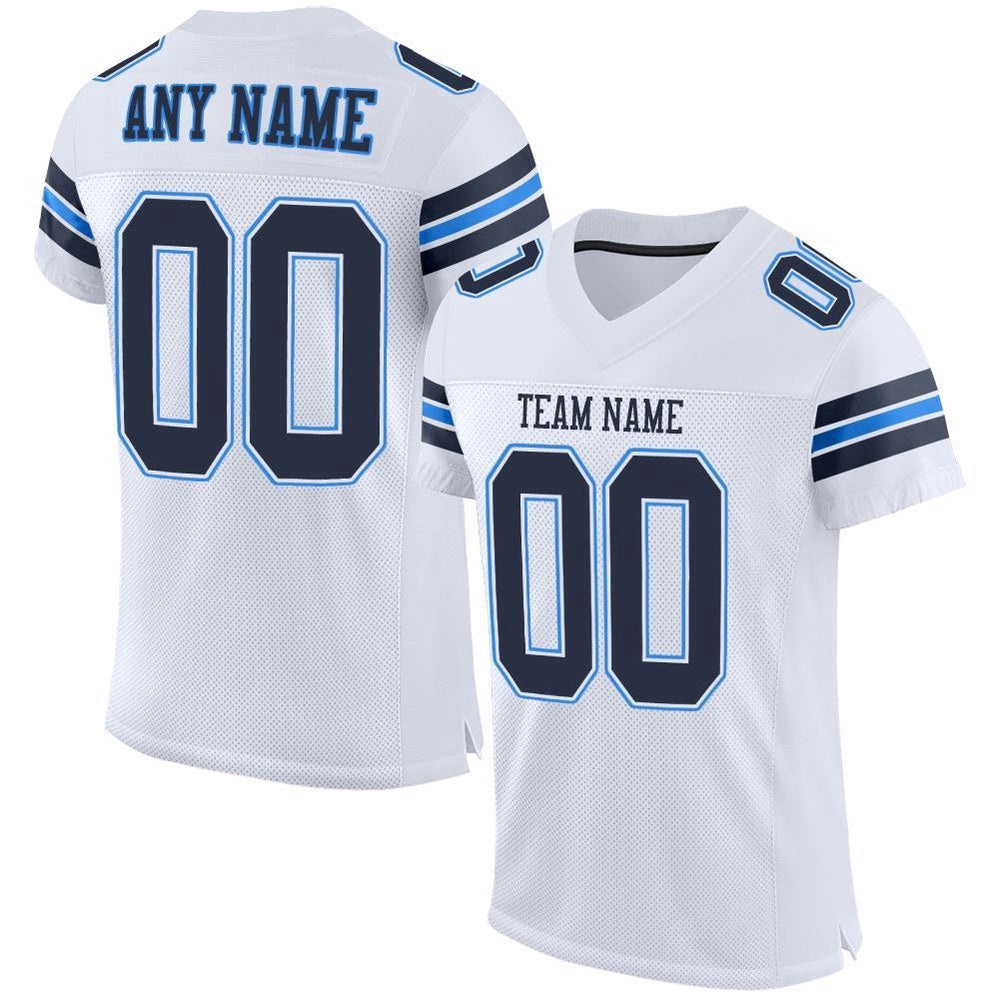 White Navy Powder Blue Mesh Authentic Football Jersey, Personalized Football Jersey, Football Team Jersey, Football Outfits
