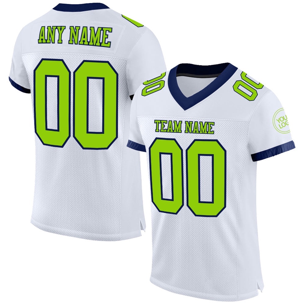 White Neon Green Navy Mesh Authentic Football Jersey, Personalized Football Jersey, Football Team Jersey, Football Outfits