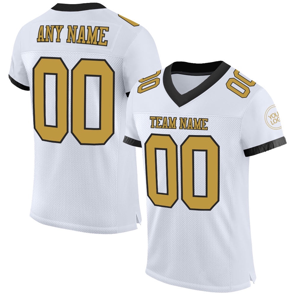 White Old Gold Black Mesh Authentic Football Jersey, Personalized Football Jersey, Football Team Jersey, Football Outfits