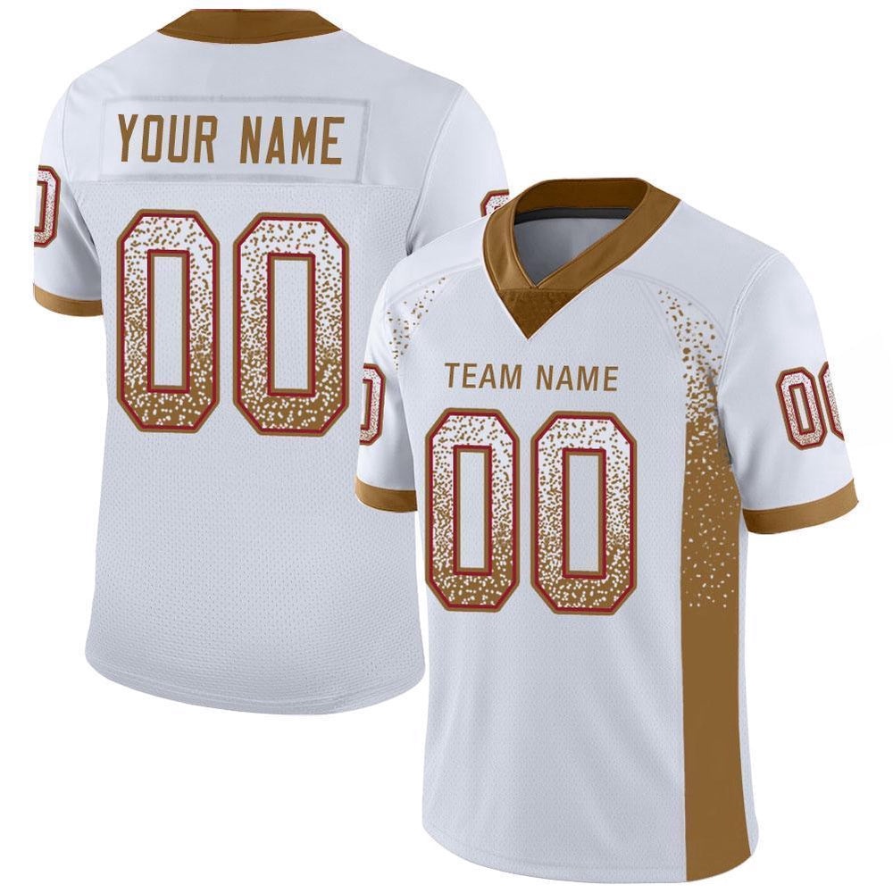 White Old Gold Red Mesh Drift Fashion Football Jersey, Personalized Football Jersey, Football Team Jersey, Football Outfits White Old Gold Red Mesh Drift Fashion Football Jersey, Personalized Football Jersey, Football Team Jersey, Football Outfits