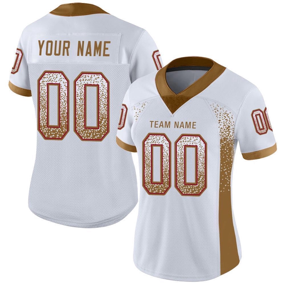 White Old Gold Red Mesh Drift Fashion Football Jersey, Personalized Football Jersey, Football Team Jersey, Football Outfits White Old Gold Red Mesh Drift Fashion Football Jersey, Personalized Football Jersey, Football Team Jersey, Football Outfits