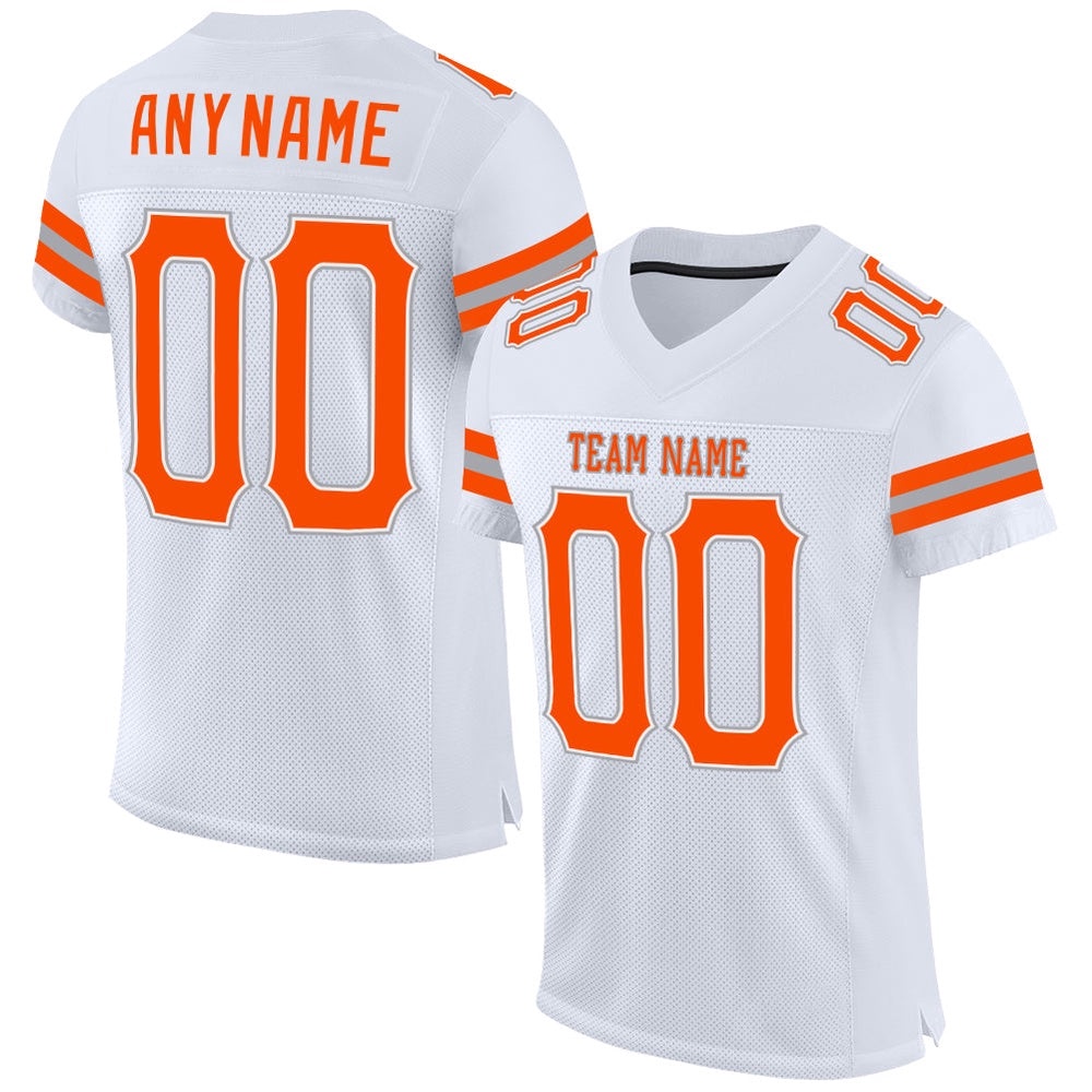 White Orange Gray Mesh Authentic Football Jersey, Personalized Football Jersey, Football Team Jersey, Football Outfits