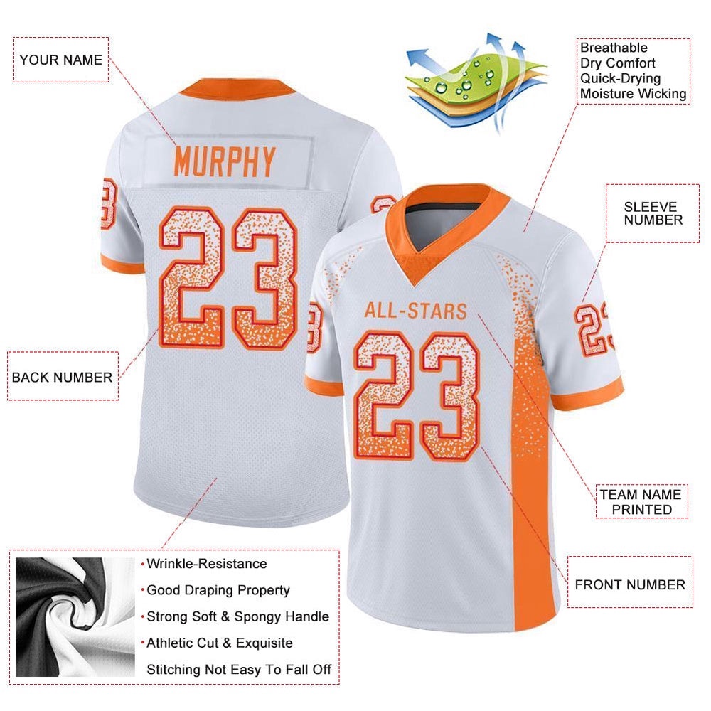 White Orange Red Mesh Drift Fashion Football Jersey, Personalized Football Jersey, Football Team Jersey, Football Outfits White Orange Red Mesh Drift Fashion Football Jersey, Personalized Football Jersey, Football Team Jersey, Football Outfits