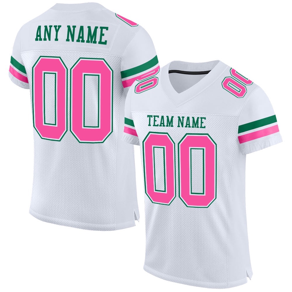 White Pink Kelly Green Mesh Authentic Football Jersey, Personalized Football Jersey, Football Team Jersey, Football Outfits White Pink Kelly Green Mesh Authentic Football Jersey, Personalized Football Jersey, Football Team Jersey, Football Outfits