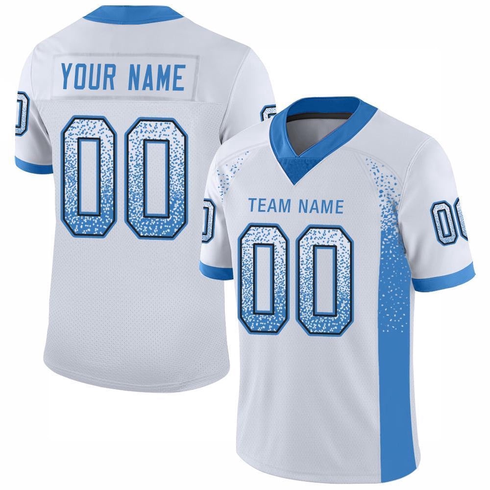 White Powder Blue Black Mesh Drift Fashion Football Jersey, Personalized Football Jersey, Football Team Jersey, Football Outfits
