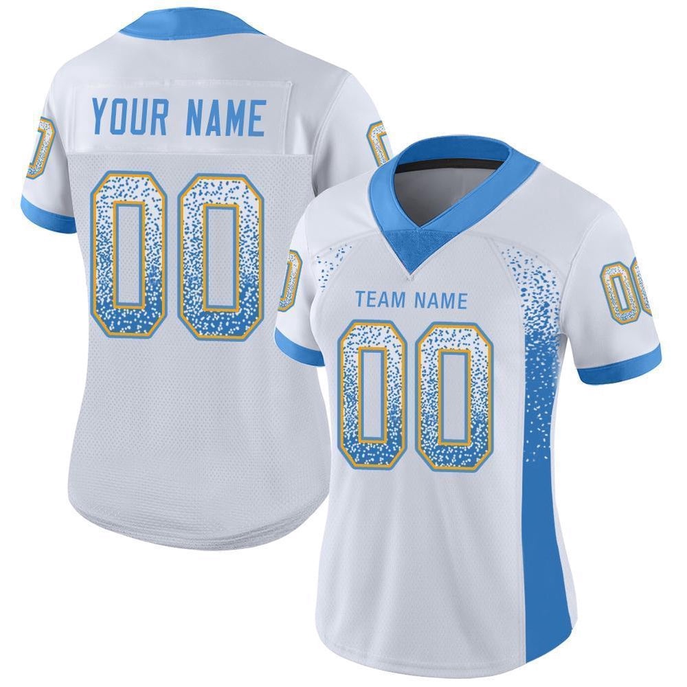 White Powder Blue Gold Mesh Drift Fashion Football Jersey, Personalized Football Jersey, Football Team Jersey, Football Outfits