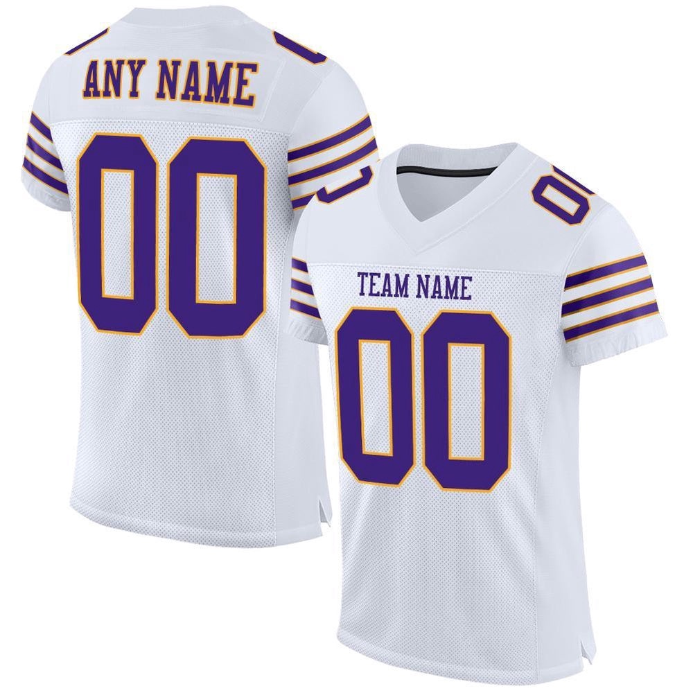 White Purple Gold Mesh Authentic Football Jersey, Personalized Football Jersey, Football Team Jersey, Football Outfits White Purple Gold Mesh Authentic Football Jersey, Personalized Football Jersey, Football Team Jersey, Football Outfits
