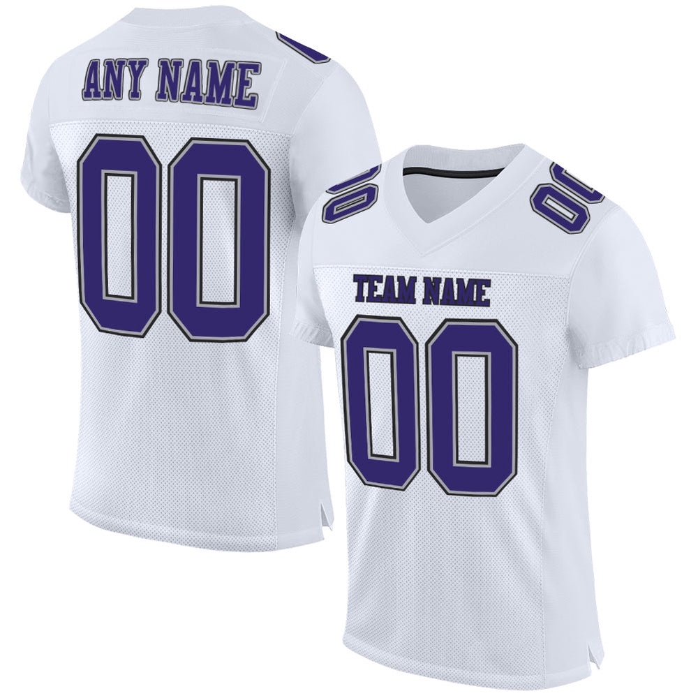 White Purple Gray Black Mesh Authentic Football Jersey, Personalized Football Jersey, Football Team Jersey, Football Outfits