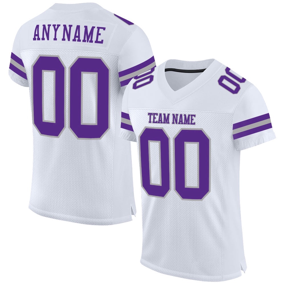 White Purple Gray Mesh Authentic Football Jersey, Personalized Football Jersey, Football Team Jersey, Football Outfits White Purple Gray Mesh Authentic Football Jersey, Personalized Football Jersey, Football Team Jersey, Football Outfits