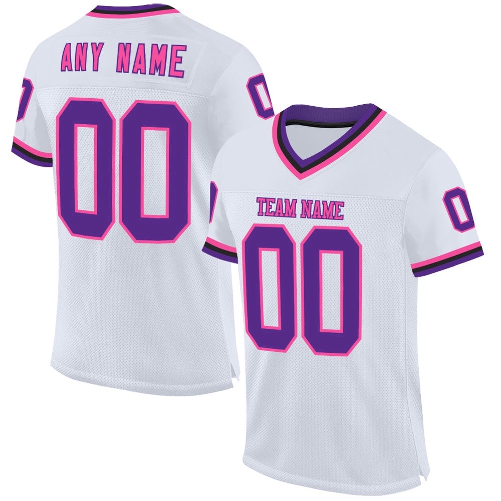 White Purple Pink Black Mesh Authentic Throwback Football Jersey, Personalized Football Jersey, Football Team Jersey, Football Outfits