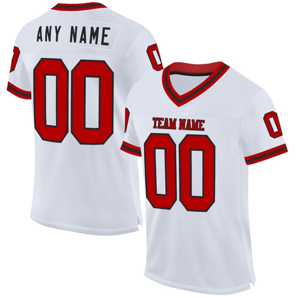 White Red Black Mesh Authentic Throwback Football Jersey, Personalized Football Jersey, Football Team Jersey, Football Outfits