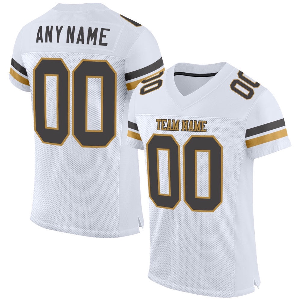 White Steel Gray Old Gold Mesh Authentic Football Jersey, Personalized Football Jersey, Football Team Jersey, Football Outfits